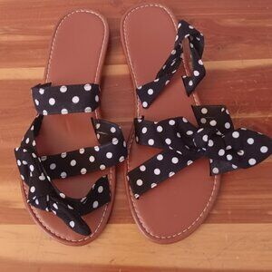 Ladies Black & White Polka Dot Sandals - Size 40 (9.5 US)
